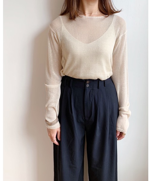 CLEA（クレア）の「シアー ニット ロンTEE（ニット/セーター・レディース・ブラック/ベージュ/アイボリー/ライトピンク/ホワイト・FREE）」の6枚目の写真