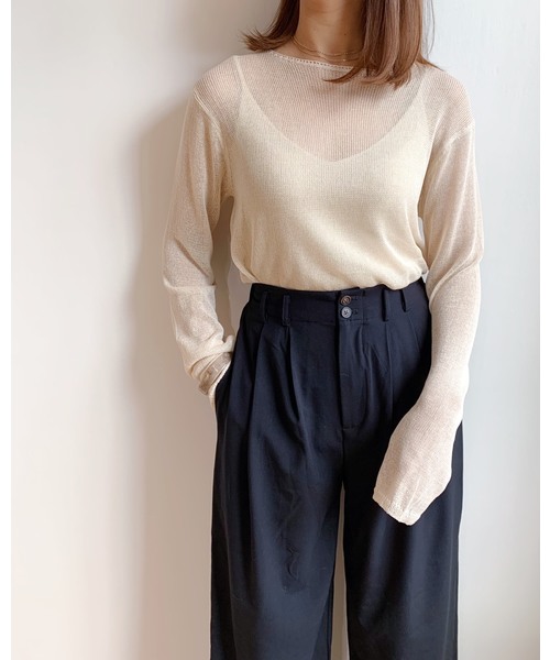 CLEA（クレア）の「シアー ニット ロンTEE（ニット/セーター・レディース・ブラック/ベージュ/アイボリー/ライトピンク/ホワイト・FREE）」の7枚目の写真