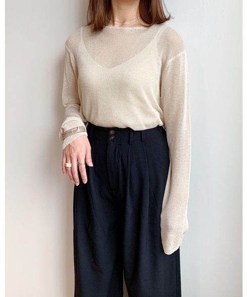 CLEA（クレア）の「シアー ニット ロンTEE（ニット/セーター・レディース・ブラック/ベージュ/アイボリー/ライトピンク/ホワイト・FREE）」の8枚目の写真