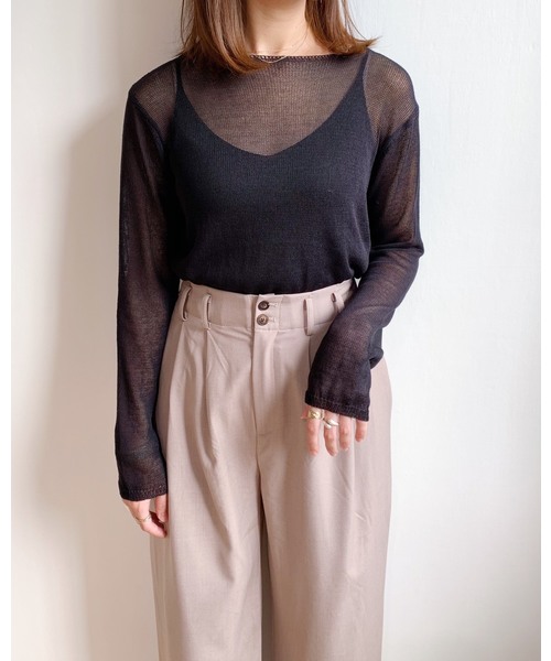 CLEA（クレア）の「シアー ニット ロンTEE（ニット/セーター・レディース・ブラック/ベージュ/アイボリー/ライトピンク/ホワイト・FREE）」の10枚目の写真