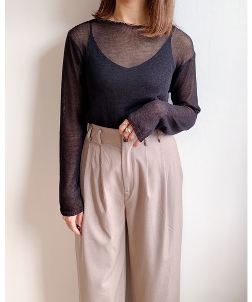 CLEA（クレア）の「シアー ニット ロンTEE（ニット/セーター・レディース・ブラック/ベージュ/アイボリー/ライトピンク/ホワイト・FREE）」の11枚目の写真