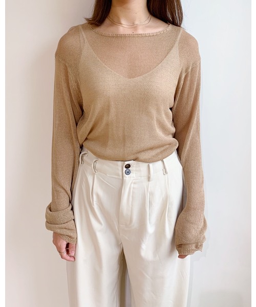 CLEA（クレア）の「シアー ニット ロンTEE（ニット/セーター・レディース・ブラック/ベージュ/アイボリー/ライトピンク/ホワイト・FREE）」の13枚目の写真