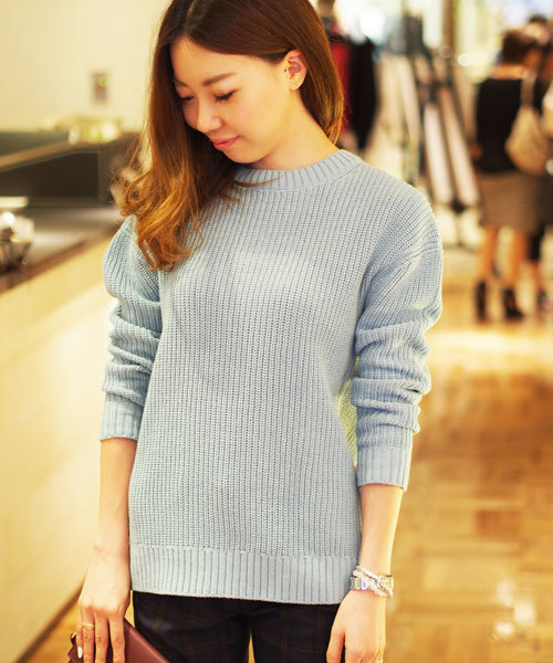 Jewel Changes(ジュエルチェンジズ)の「★JC C/AC アゼ ドロップショルダー プルオーバー ◆(ニット/セーター・レディース・オフホワイト/ライトピンク/ライム・フリー)」の1枚目の写真