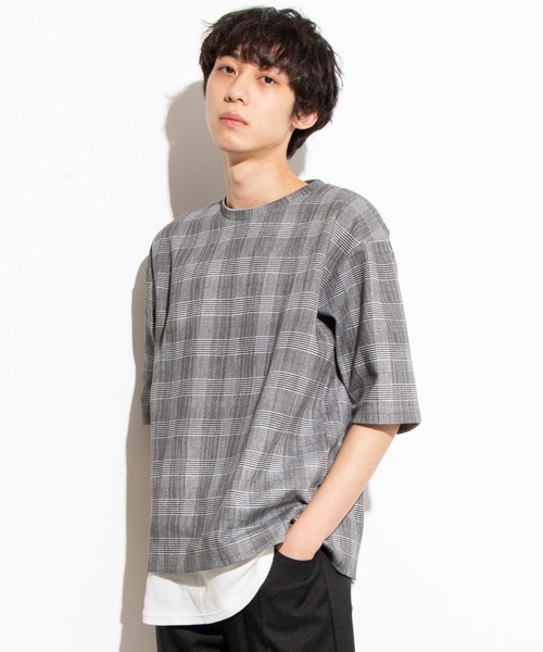 WEGO（ウィゴー）の「WEGO/チェック5分袖プルオーバー（Tシャツ/カットソー・メンズ・グレー系その他2/ブラウン系その他2/ベージュ系その他2・MEDIUM/LARGE）」の2枚目の写真