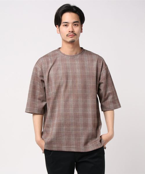 WEGO（ウィゴー）の「WEGO/チェック5分袖プルオーバー（Tシャツ/カットソー・メンズ・グレー系その他2/ブラウン系その他2/ベージュ系その他2・MEDIUM/LARGE）」の6枚目の写真