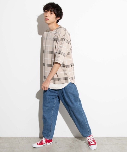 WEGO（ウィゴー）の「WEGO/チェック5分袖プルオーバー（Tシャツ/カットソー・メンズ・グレー系その他2/ブラウン系その他2/ベージュ系その他2・MEDIUM/LARGE）」の22枚目の写真