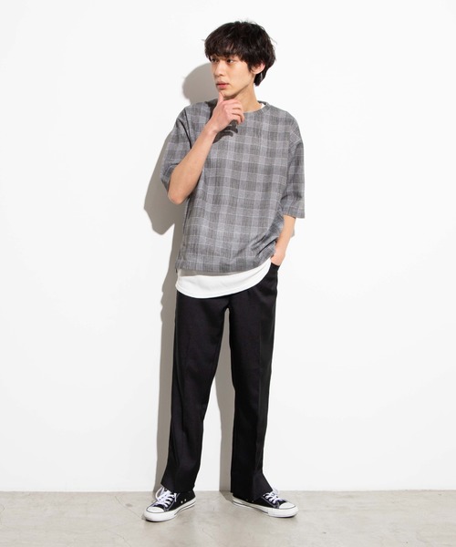 WEGO（ウィゴー）の「WEGO/チェック5分袖プルオーバー（Tシャツ/カットソー・メンズ・グレー系その他2/ブラウン系その他2/ベージュ系その他2・MEDIUM/LARGE）」の16枚目の写真