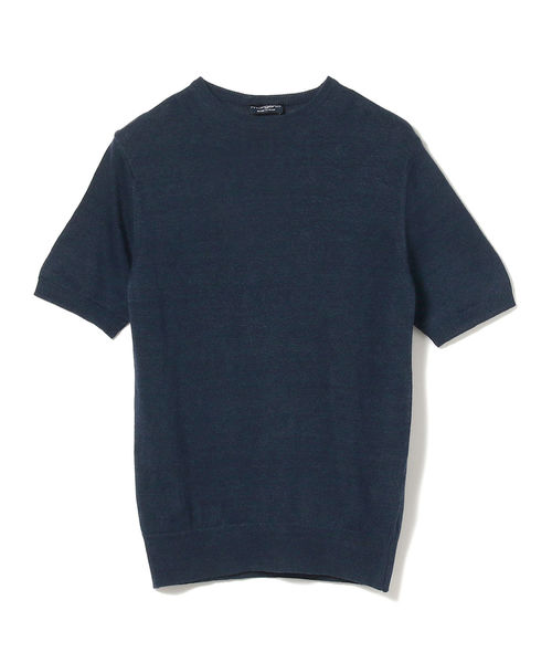 MORGANO / リネンコットン ボーダー クルーネック ニットサイズ46