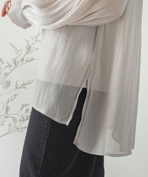 rectangle（レクタングル）の「バンドカラーシャイニーポプリンシャツ（シャツ/ブラウス・レディース・ライトグレー/ブラック/アイボリー/モカ・FREE）」の5枚目の写真