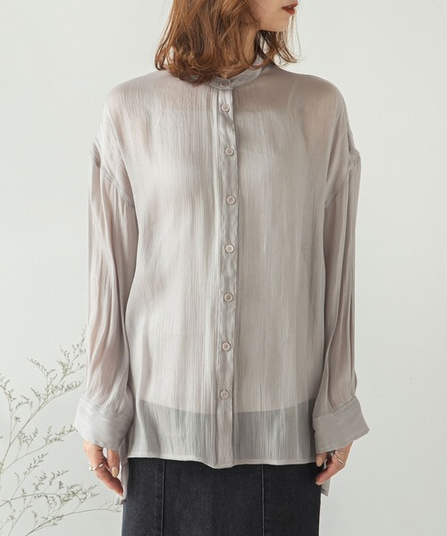 rectangle（レクタングル）の「バンドカラーシャイニーポプリンシャツ（シャツ/ブラウス・レディース・ライトグレー/ブラック/アイボリー/モカ・FREE）」の12枚目の写真