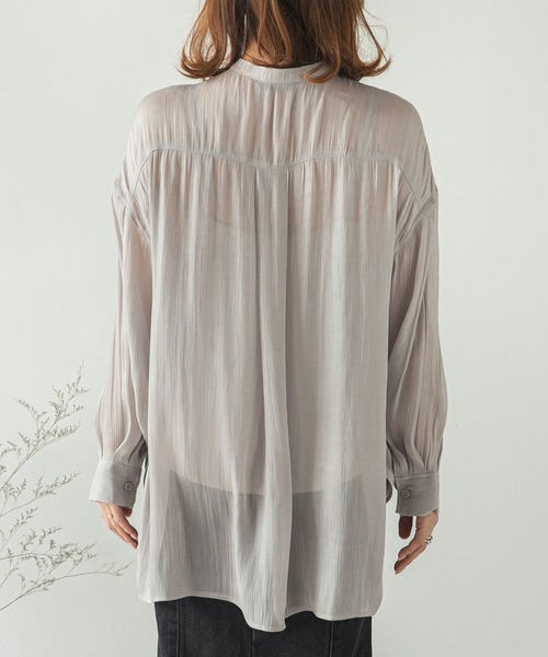 rectangle（レクタングル）の「バンドカラーシャイニーポプリンシャツ（シャツ/ブラウス・レディース・ライトグレー/ブラック/アイボリー/モカ・FREE）」の11枚目の写真