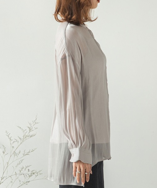 rectangle（レクタングル）の「バンドカラーシャイニーポプリンシャツ（シャツ/ブラウス・レディース・ライトグレー/ブラック/アイボリー/モカ・FREE）」の10枚目の写真