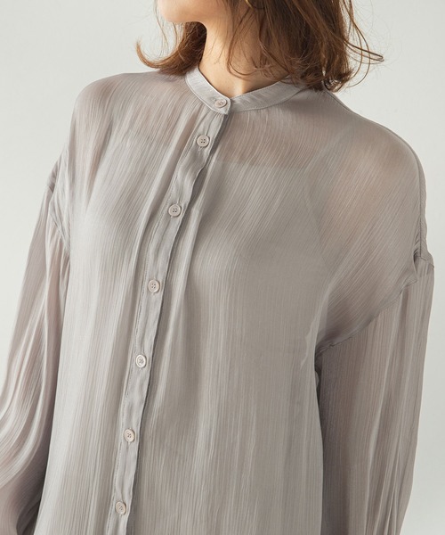 rectangle（レクタングル）の「バンドカラーシャイニーポプリンシャツ（シャツ/ブラウス・レディース・ライトグレー/ブラック/アイボリー/モカ・FREE）」の9枚目の写真