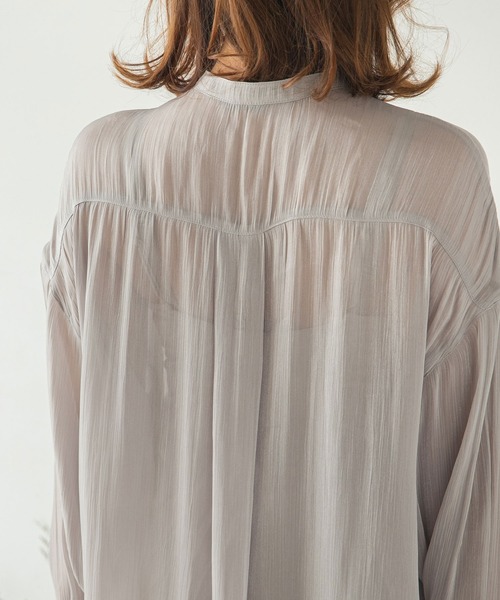 rectangle（レクタングル）の「バンドカラーシャイニーポプリンシャツ（シャツ/ブラウス・レディース・ライトグレー/ブラック/アイボリー/モカ・FREE）」の8枚目の写真