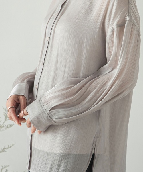 rectangle（レクタングル）の「バンドカラーシャイニーポプリンシャツ（シャツ/ブラウス・レディース・ライトグレー/ブラック/アイボリー/モカ・FREE）」の6枚目の写真