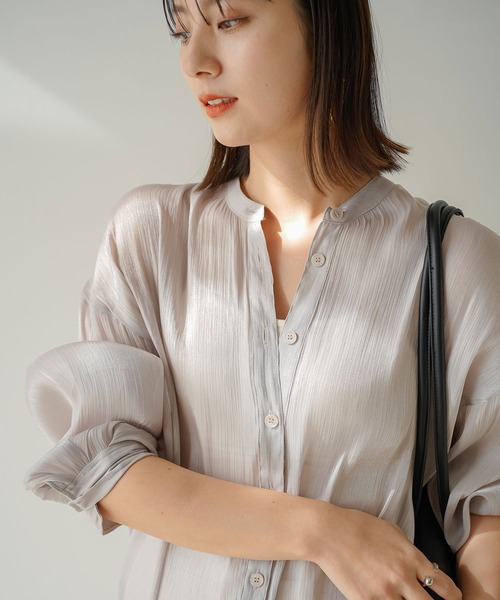 rectangle（レクタングル）の「バンドカラーシャイニーポプリンシャツ（シャツ/ブラウス・レディース・ライトグレー/ブラック/アイボリー/モカ・FREE）」の20枚目の写真
