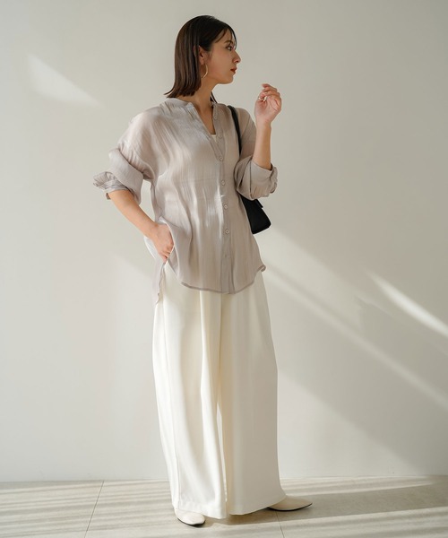 rectangle（レクタングル）の「バンドカラーシャイニーポプリンシャツ（シャツ/ブラウス・レディース・ライトグレー/ブラック/アイボリー/モカ・FREE）」の18枚目の写真