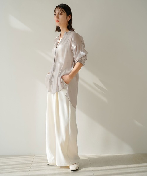 rectangle（レクタングル）の「バンドカラーシャイニーポプリンシャツ（シャツ/ブラウス・レディース・ライトグレー/ブラック/アイボリー/モカ・FREE）」の16枚目の写真