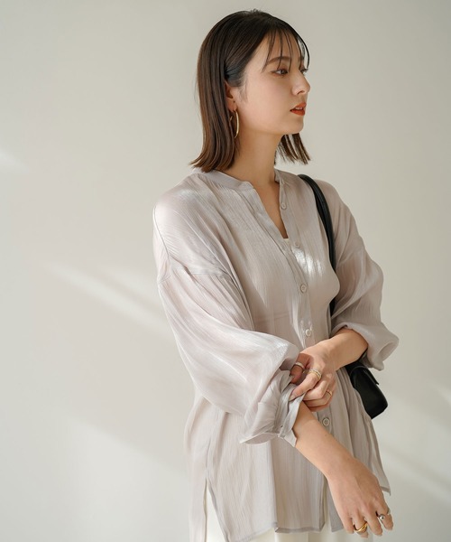 rectangle（レクタングル）の「バンドカラーシャイニーポプリンシャツ（シャツ/ブラウス・レディース・ライトグレー/ブラック/アイボリー/モカ・FREE）」の13枚目の写真