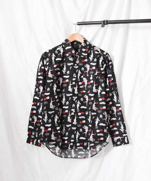 B.I.D.（ビーアイディー）の「《made in japan》総柄　長袖シャツ（シャツ/ブラウス・レディース・ホワイト/ブラック・LARGE/MEDIUM）」の2枚目の写真