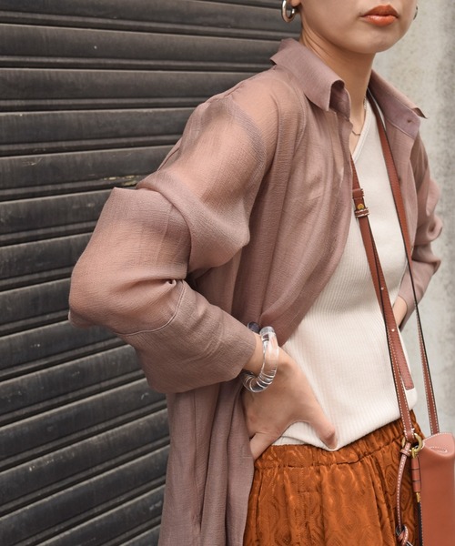 Marient（マリエント）の「シアーシャツカフスBL/ブラウス（シャツ/ブラウス・レディース・ブラウン/ミント・FREE）」の2枚目の写真