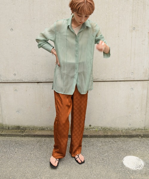 Marient（マリエント）の「シアーシャツカフスBL/ブラウス（シャツ/ブラウス・レディース・ブラウン/ミント・FREE）」の9枚目の写真