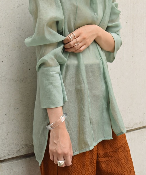 Marient（マリエント）の「シアーシャツカフスBL/ブラウス（シャツ/ブラウス・レディース・ブラウン/ミント・FREE）」の10枚目の写真