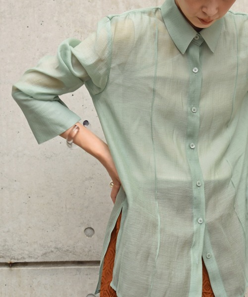 Marient（マリエント）の「シアーシャツカフスBL/ブラウス（シャツ/ブラウス・レディース・ブラウン/ミント・FREE）」の11枚目の写真