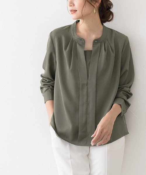 Pierrot（ピエロ）の「2wayタックブラウス（シャツ/ブラウス・レディース・ベージュ/オフホワイト/カーキ/ライトベージュ/ライトグレー/ブルー/ネイビー/ライトブルー/オレンジ/グレイッシュベージュ/ネイビー系/ホワイト×レッド/ホワイト×ブルー/グリーン系その他/アイボリー・M/L）」の10枚目の写真