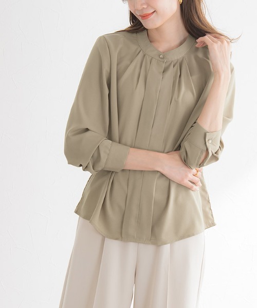 Pierrot（ピエロ）の「2wayタックブラウス（シャツ/ブラウス・レディース・ベージュ/オフホワイト/カーキ/ライトベージュ/ライトグレー/ブルー/ネイビー/ライトブルー/オレンジ/グレイッシュベージュ/ネイビー系/ホワイト×レッド/ホワイト×ブルー/グリーン系その他/アイボリー・M/L）」の8枚目の写真