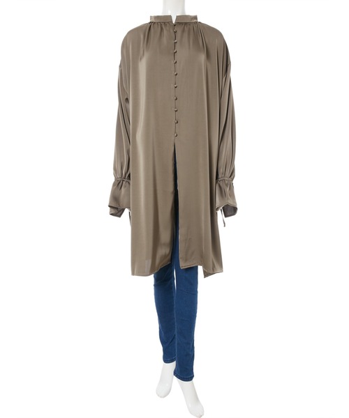 セール ワンピース スタンドカラーキャンディースリーブサテンワンピース ワンピース Fifth フィフス のファッション