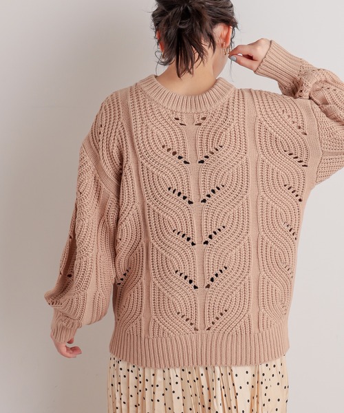 natural couture(ナチュラルクチュール)の「透かし柄編み3Gニット(ニット/セーター・レディース・ベージュ/イエロー/アイボリー/ラベンダー・FREE)」の3枚目の写真