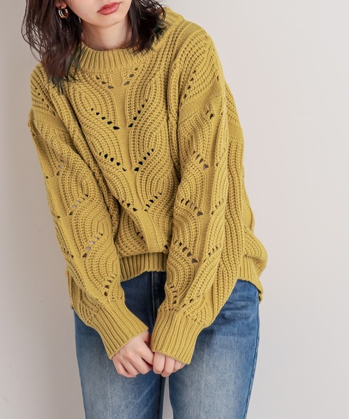 natural couture(ナチュラルクチュール)の「透かし柄編み3Gニット(ニット/セーター・レディース・ベージュ/イエロー/アイボリー/ラベンダー・FREE)」の4枚目の写真