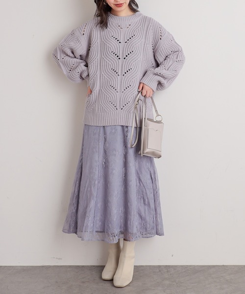 natural couture(ナチュラルクチュール)の「透かし柄編み3Gニット(ニット/セーター・レディース・ベージュ/イエロー/アイボリー/ラベンダー・FREE)」の22枚目の写真