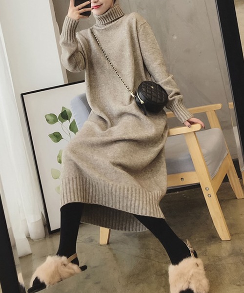 Girly Doll(ガーリードール)の「ハイネックニットワンピース(ワンピース・レディース・アイボリー/キャメル/ブラック/ライトグレー/ダークグレー・F)」の19枚目の写真