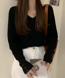 リブVネックニット
