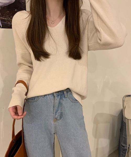 Ulysses（ユリシス）の「リブVネックニット（ニット/セーター・レディース・ホワイト/ブラック/ベージュ/ブラウン/グレー/ピンクベージュ/ブルー/キャメル・フリー）」の20枚目の写真