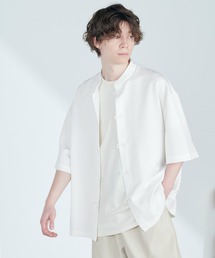 TRストレッチ オーバーサイズ バンドカラー チャイナシャツ(1/2 sleeve)