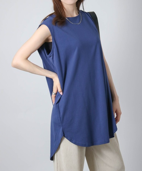 Social GIRL（ソーシャルガール）の「ノースリーブ チュニック Tシャツ トップス（Tシャツ/カットソー・レディース・オフホワイト/チャコール/テラコッタ/グレイッシュベージュ/ブラック/グリーン/モカ/ワイン/パープル/グレー/ネイビー・M）」の9枚目の写真