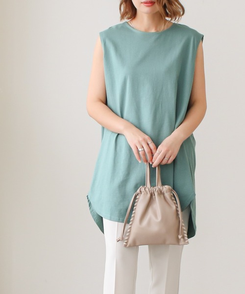 Social GIRL（ソーシャルガール）の「ノースリーブ チュニック Tシャツ トップス（Tシャツ/カットソー・レディース・オフホワイト/チャコール/テラコッタ/グレイッシュベージュ/ブラック/グリーン/モカ/ワイン/パープル/グレー/ネイビー・M）」の8枚目の写真