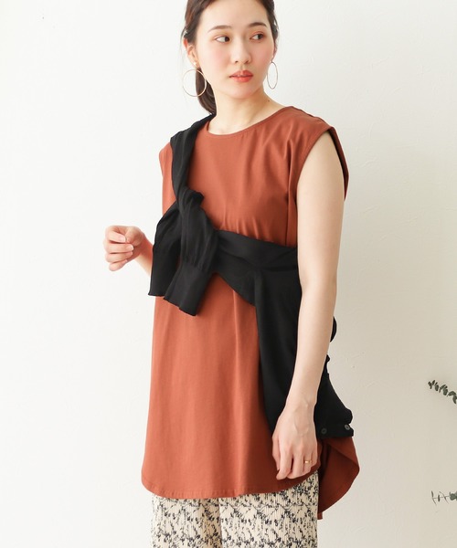 Social GIRL（ソーシャルガール）の「ノースリーブ チュニック Tシャツ トップス（Tシャツ/カットソー・レディース・オフホワイト/チャコール/テラコッタ/グレイッシュベージュ/ブラック/グリーン/モカ/ワイン/パープル/グレー/ネイビー・M）」の6枚目の写真