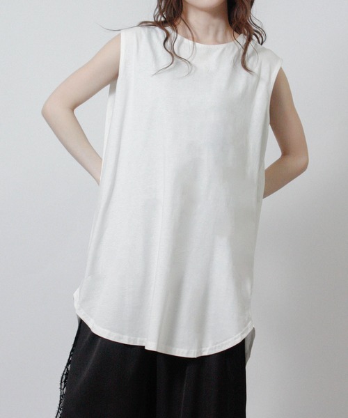 Social GIRL(ソーシャルガール)の「ノースリーブ チュニック Tシャツ トップス(Tシャツ/カットソー・レディース・オフホワイト/チャコール/テラコッタ/グレイッシュベージュ/ブラック/グリーン/モカ/ワイン/パープル/グレー/ネイビー・M)」の12枚目の写真