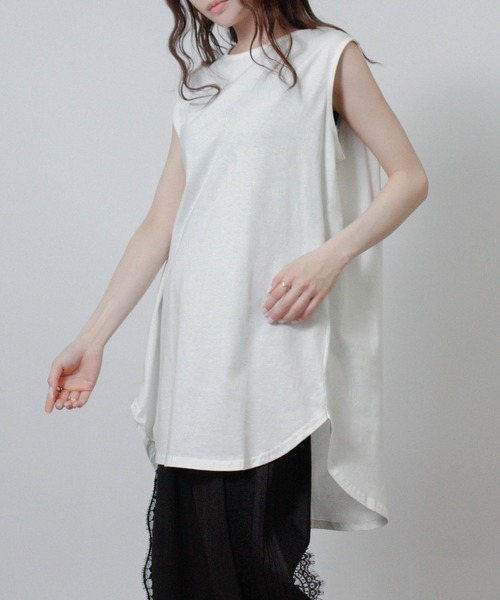 Social GIRL(ソーシャルガール)の「ノースリーブ チュニック Tシャツ トップス(Tシャツ/カットソー・レディース・オフホワイト/チャコール/テラコッタ/グレイッシュベージュ/ブラック/グリーン/モカ/ワイン/パープル/グレー/ネイビー・M)」の13枚目の写真