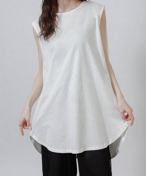 Social GIRL(ソーシャルガール)の「ノースリーブ チュニック Tシャツ トップス(Tシャツ/カットソー・レディース・オフホワイト/チャコール/テラコッタ/グレイッシュベージュ/ブラック/グリーン/モカ/ワイン/パープル/グレー/ネイビー・M)」の15枚目の写真