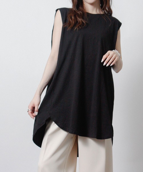 Social GIRL(ソーシャルガール)の「ノースリーブ チュニック Tシャツ トップス(Tシャツ/カットソー・レディース・オフホワイト/チャコール/テラコッタ/グレイッシュベージュ/ブラック/グリーン/モカ/ワイン/パープル/グレー/ネイビー・M)」の18枚目の写真