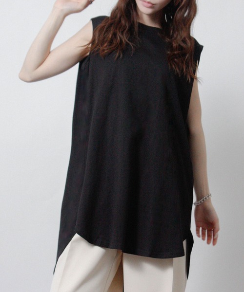 Social GIRL(ソーシャルガール)の「ノースリーブ チュニック Tシャツ トップス(Tシャツ/カットソー・レディース・オフホワイト/チャコール/テラコッタ/グレイッシュベージュ/ブラック/グリーン/モカ/ワイン/パープル/グレー/ネイビー・M)」の20枚目の写真