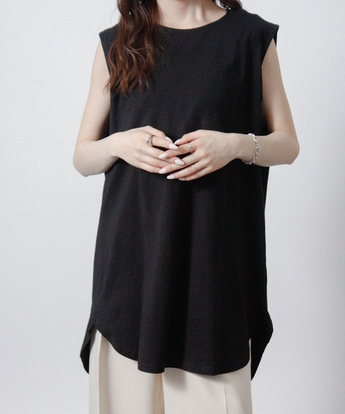 Social GIRL(ソーシャルガール)の「ノースリーブ チュニック Tシャツ トップス(Tシャツ/カットソー・レディース・オフホワイト/チャコール/テラコッタ/グレイッシュベージュ/ブラック/グリーン/モカ/ワイン/パープル/グレー/ネイビー・M)」の21枚目の写真