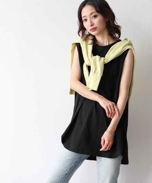 Social GIRL（ソーシャルガール）の「ノースリーブ チュニック Tシャツ トップス（Tシャツ/カットソー・レディース・オフホワイト/チャコール/テラコッタ/グレイッシュベージュ/ブラック/グリーン/モカ/ワイン/パープル/グレー/ネイビー・M）」の12枚目の写真