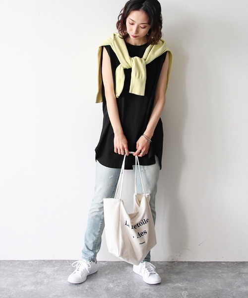 Social GIRL（ソーシャルガール）の「ノースリーブ チュニック Tシャツ トップス（Tシャツ/カットソー・レディース・オフホワイト/チャコール/テラコッタ/グレイッシュベージュ/ブラック/グリーン/モカ/ワイン/パープル/グレー/ネイビー・M）」の13枚目の写真