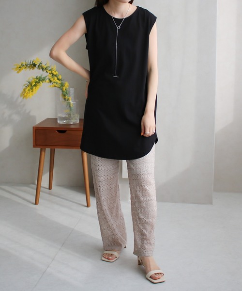 Social GIRL（ソーシャルガール）の「ノースリーブ チュニック Tシャツ トップス（Tシャツ/カットソー・レディース・オフホワイト/チャコール/テラコッタ/グレイッシュベージュ/ブラック/グリーン/モカ/ワイン/パープル/グレー/ネイビー・M）」の20枚目の写真